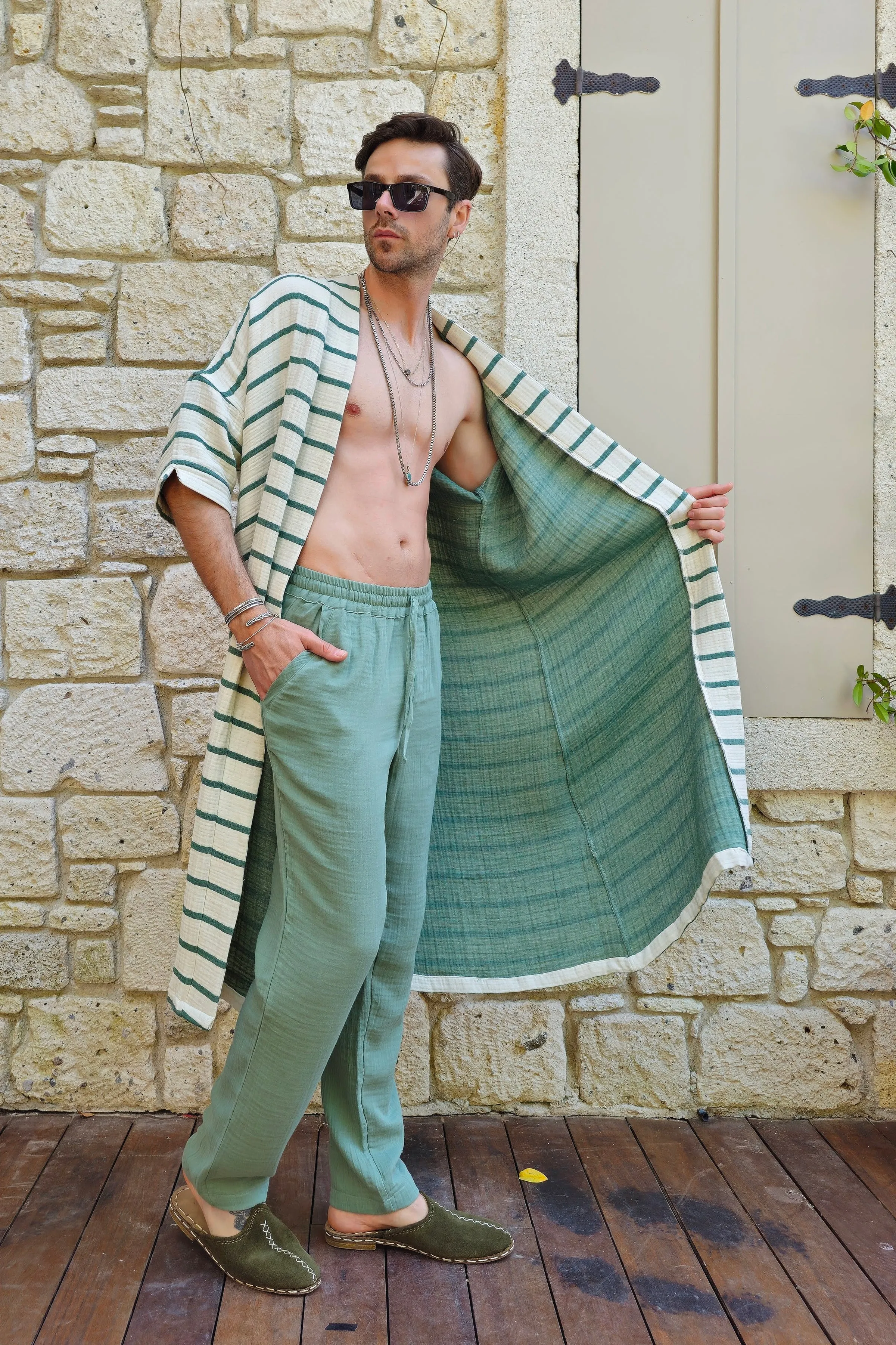 NEPTUNE Reversible Organic Cotton Kimono, Dual-Sided Wear