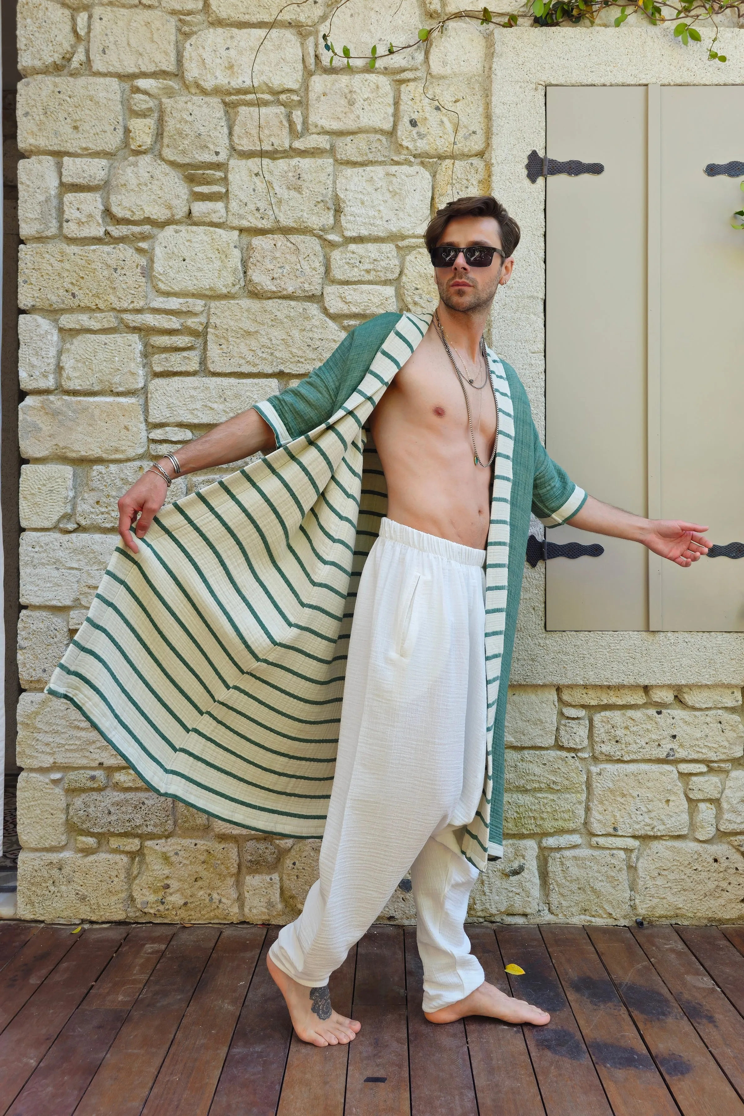 NEPTUNE Reversible Organic Cotton Kimono, Dual-Sided Wear