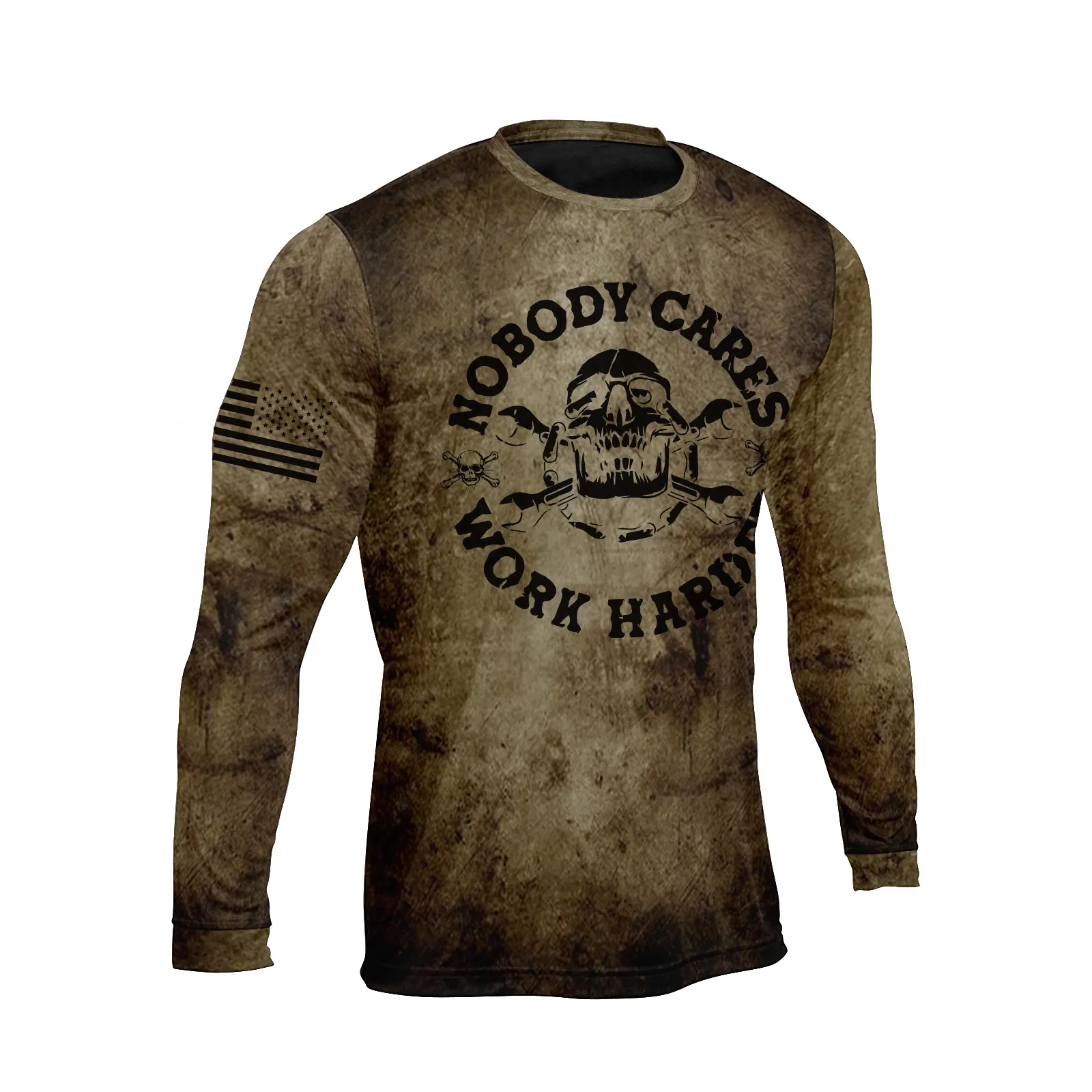 NOBODY CARES WORK HARDER  VINTAGE SKULL GRAPHIC  QUICK DRY LONG SLEEVE T-SHIRT