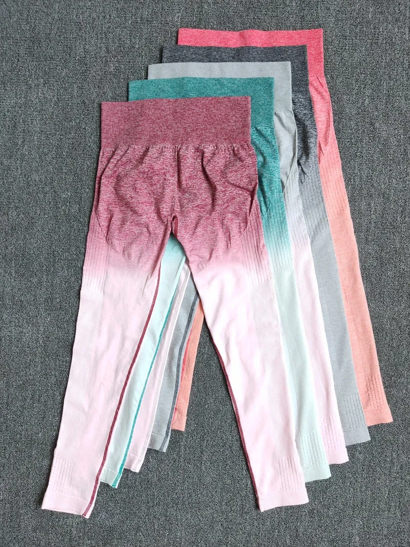 Ombre Yoga Suit Seamless Workout Fitness Sportswear Sports Bra and Leggings Yoga Set