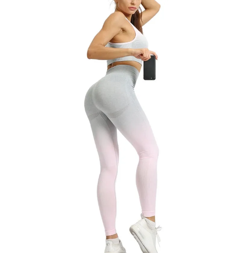 Ombre Yoga Suit Seamless Workout Fitness Sportswear Sports Bra and Leggings Yoga Set