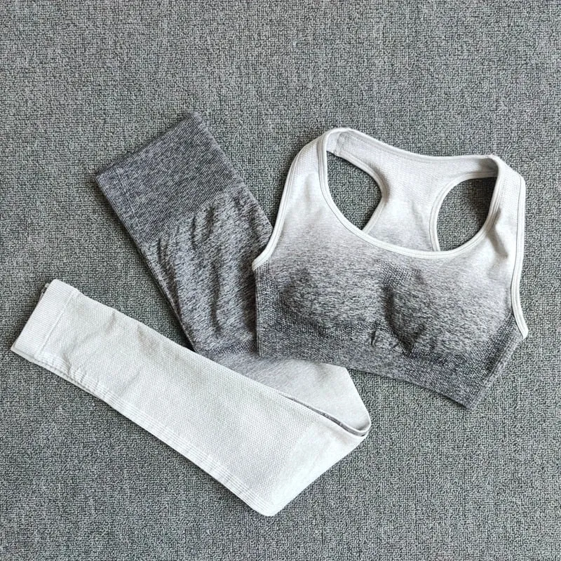 Ombre Yoga Suit Seamless Workout Fitness Sportswear Sports Bra and Leggings Yoga Set