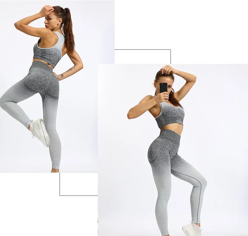Ombre Yoga Suit Seamless Workout Fitness Sportswear Sports Bra and Leggings Yoga Set