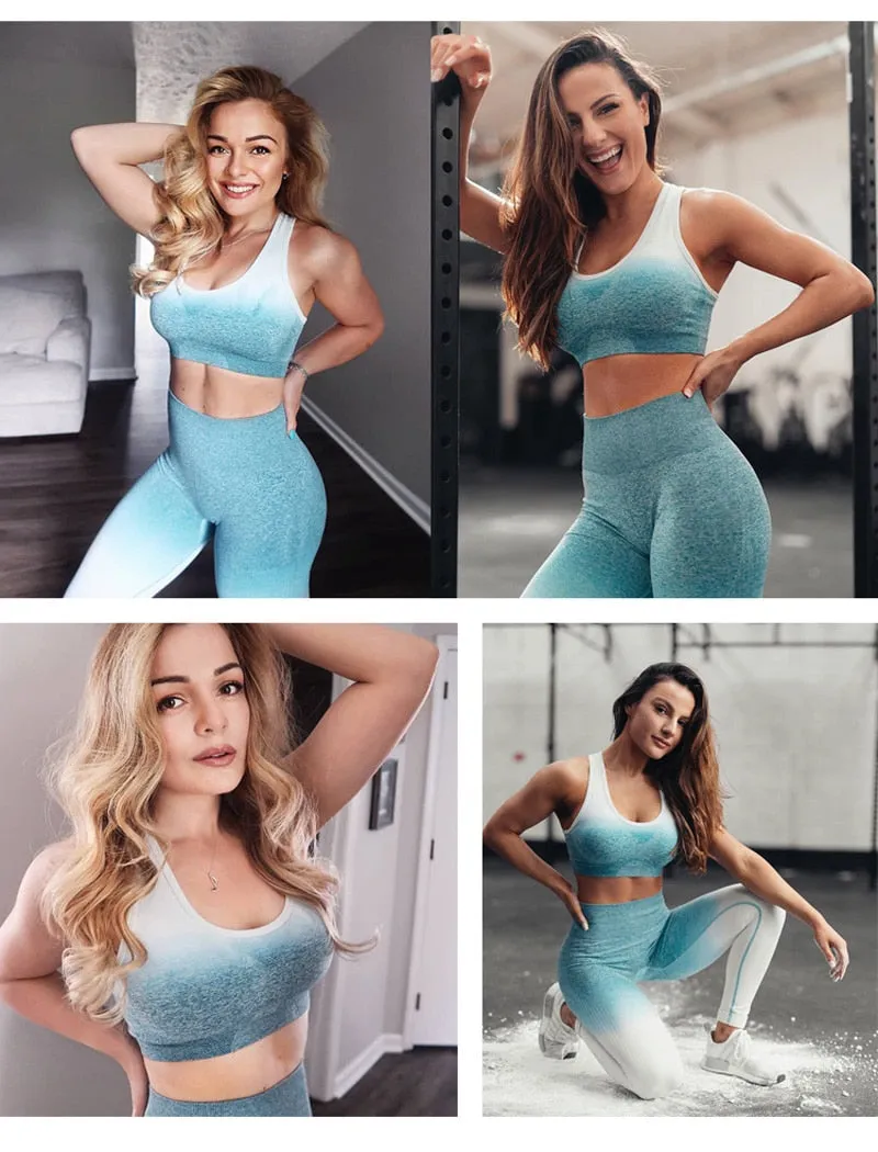 Ombre Yoga Suit Seamless Workout Fitness Sportswear Sports Bra and Leggings Yoga Set