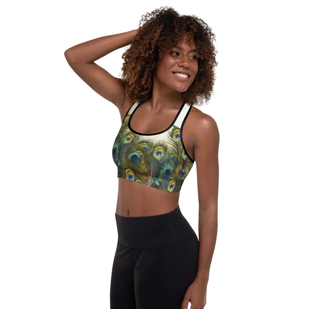 Peacock Feathers - Padded Sports Bra
