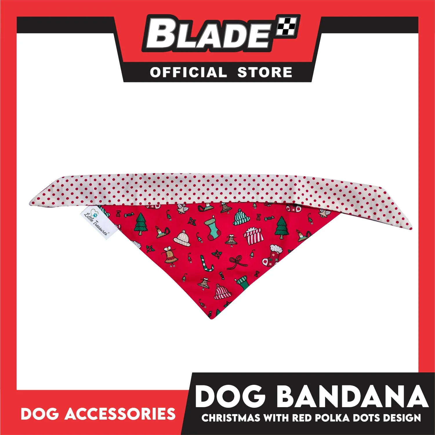 Pet Bandana Collar Scarf Reversible Christmas And Polka Dots Designs, Red And White Colors DB-CTN24L (Large) Perfect Fit For Dogs And Cats, Breathable, Soft Lightweight Pet Bandana