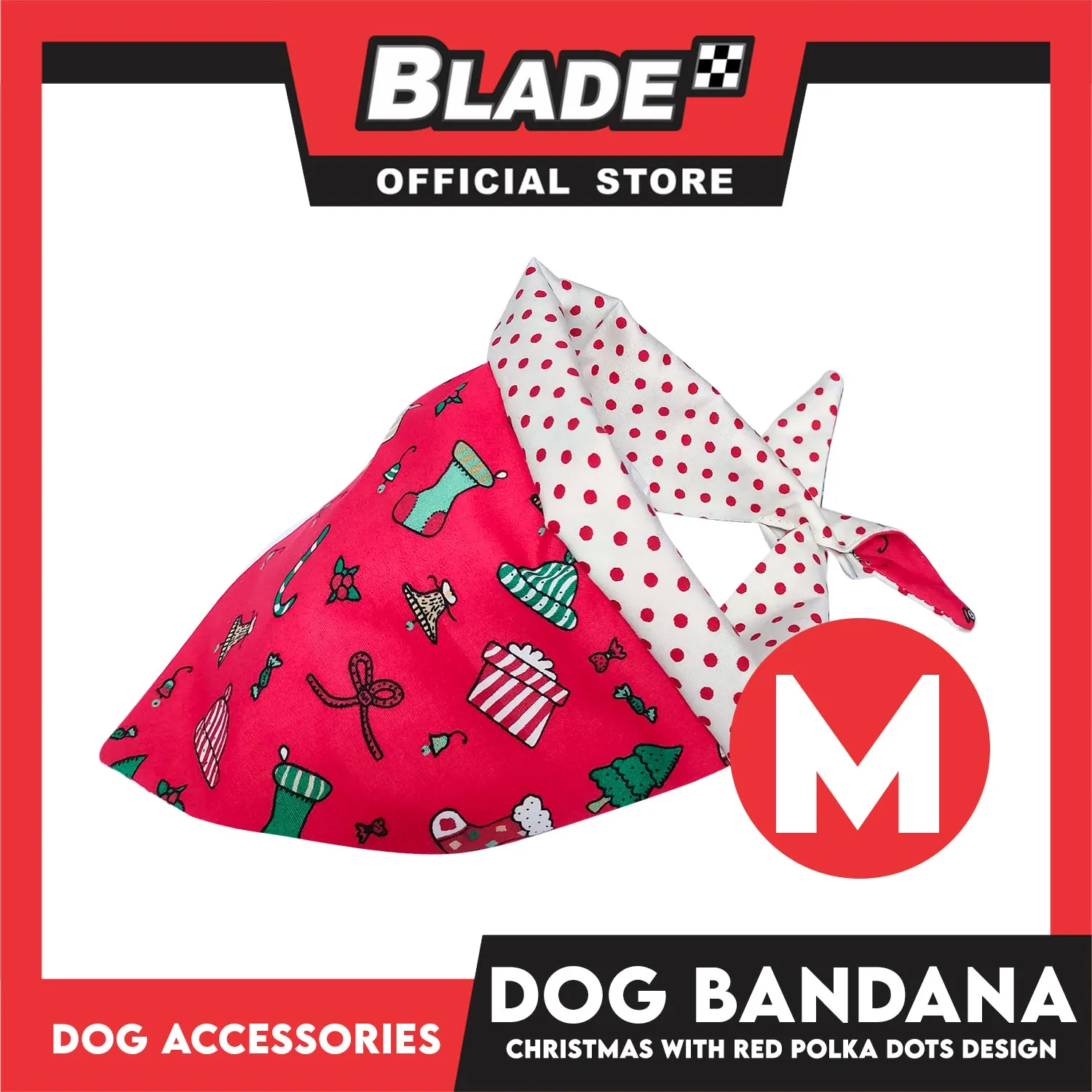 Pet Bandana Collar Scarf Reversible Christmas And Polka Dots Designs, Red And White Colors DB-CTN24M (Medium) Perfect Fit For Dogs And Cats, Breathable, Soft Lightweight Pet Bandana