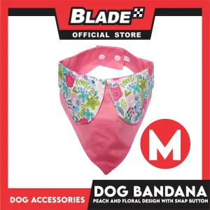 Pet Bandana Collar Scarf Reversible Tangerine With Pink Floral Collar Designs DB-CTN27M (Medium) Perfect Fit For Dogs And Cats, Breathable, Soft Lightweight Pet Bandana