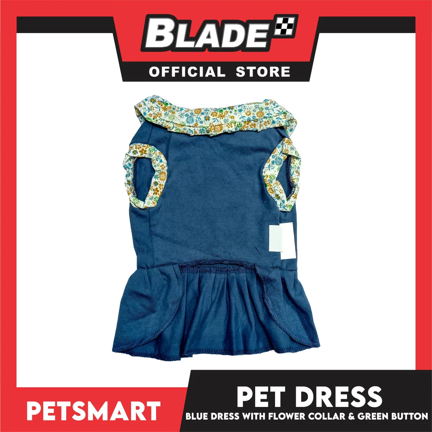 Pet Dress Blue with Flower Collar and Green Button Design DG-CTN185S (Small)