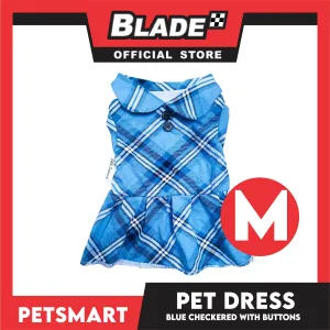 Pet Dress Checkered Blue With Buttons Dress DG-CTN116M (Medium)