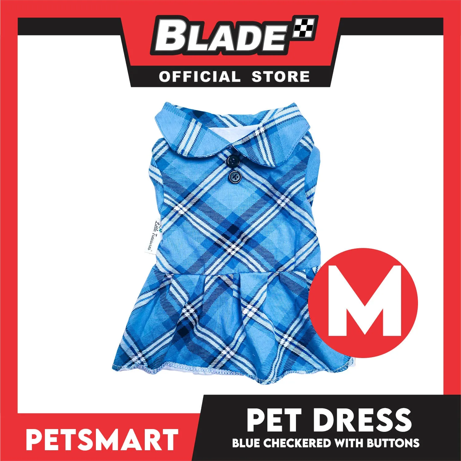 Pet Dress Checkered Blue With Buttons Dress DG-CTN116M (Medium)
