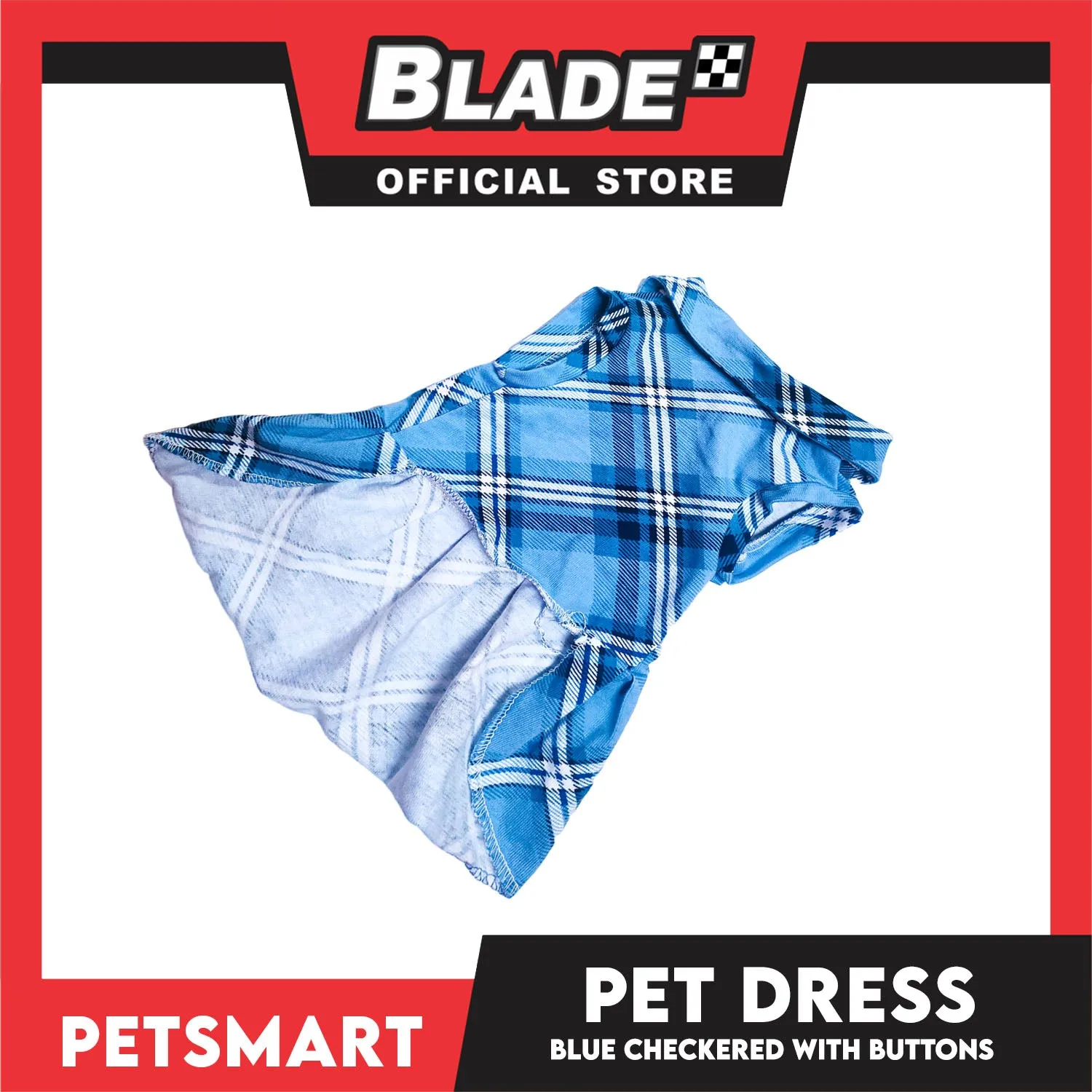 Pet Dress Checkered Blue With Buttons Dress DG-CTN116M (Medium)