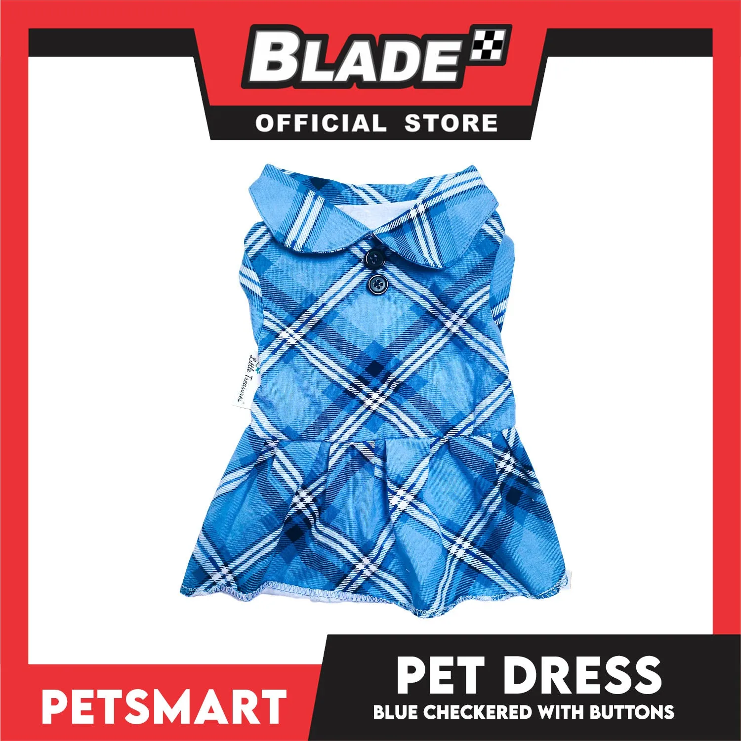 Pet Dress Checkered Blue With Buttons Dress DG-CTN116M (Medium)