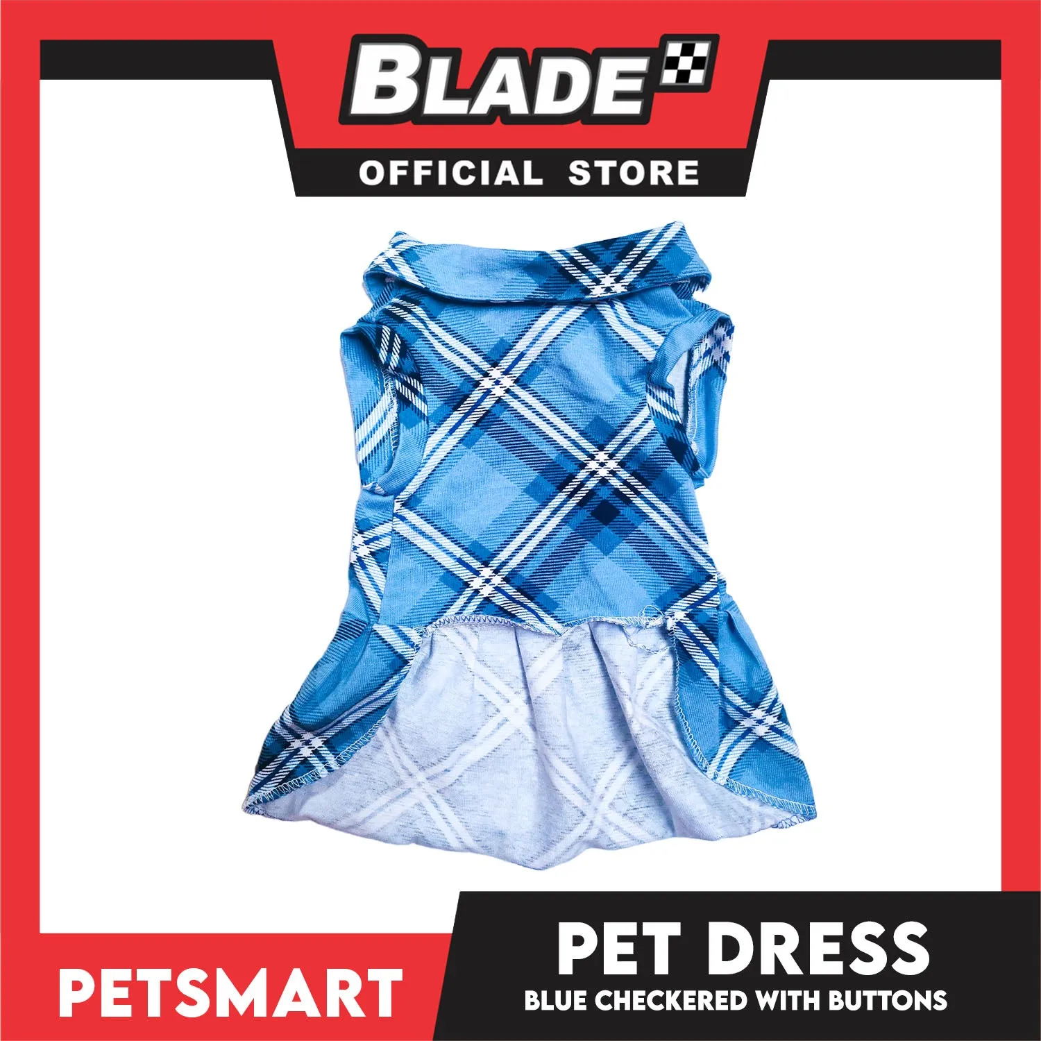 Pet Dress Checkered Blue With Buttons Dress DG-CTN116M (Medium)