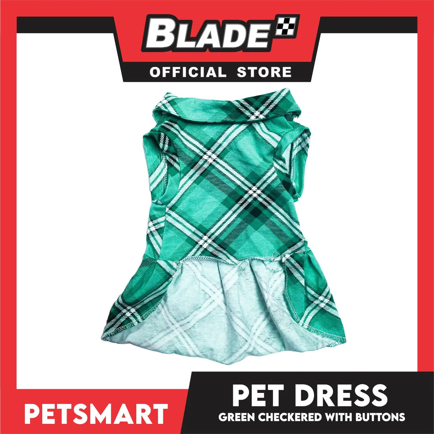 Pet Dress Checkered Green With Buttons Dress DG-CTN115S (Small) Perfect Fit For Dogs And Cats, Breathable Dress Clothes, Soft Lightweight Pet Clothing