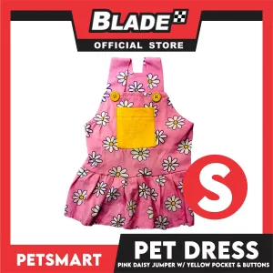 Pet Dress Pink Daisy Jumper with Yellow Pocket and Buttons Perfect Fit for Dogs and Cats (Small)