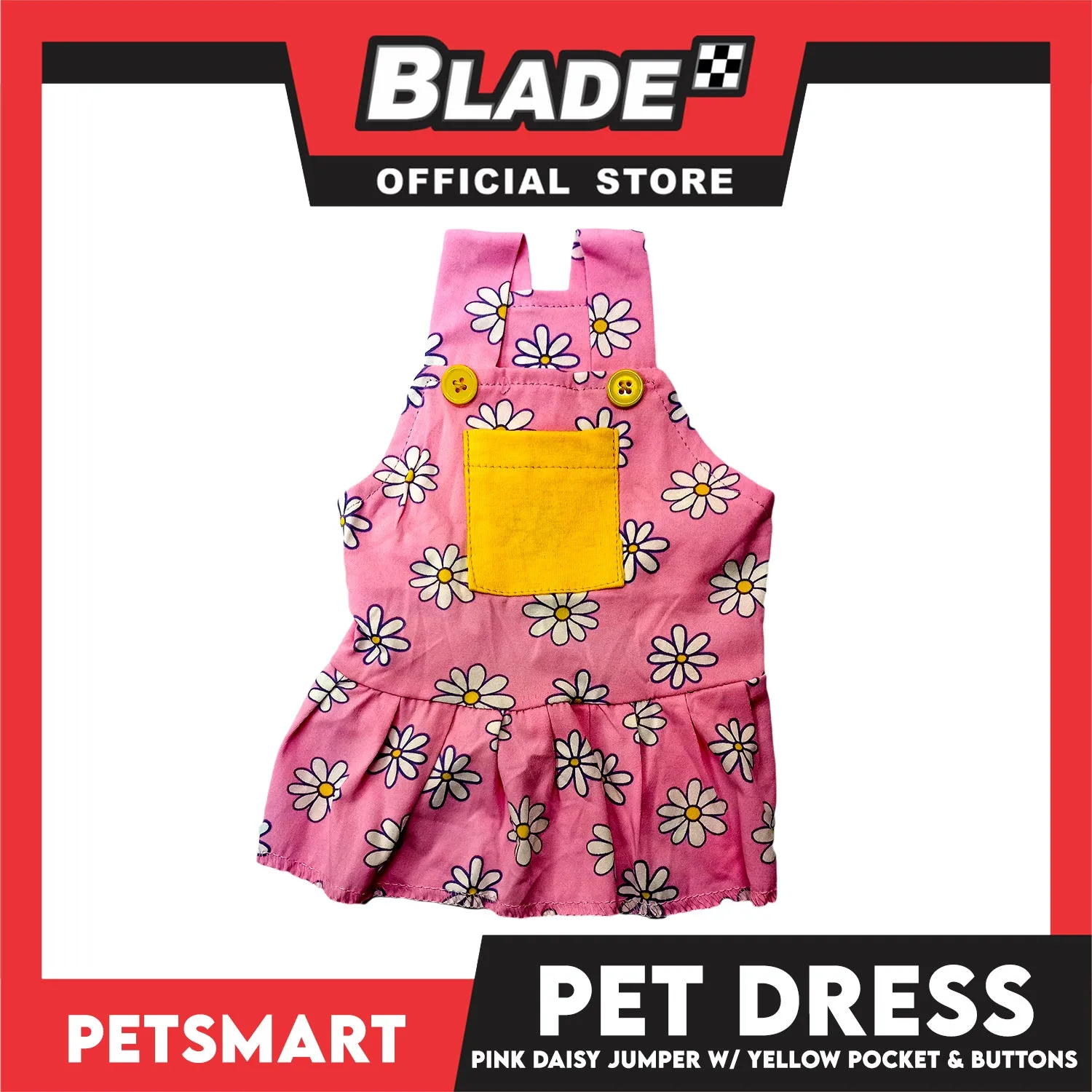 Pet Dress Pink Daisy Jumper with Yellow Pocket and Buttons Perfect Fit for Dogs and Cats (Small)