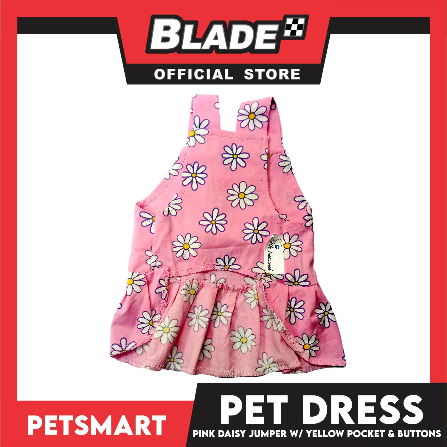 Pet Dress Pink Daisy Jumper with Yellow Pocket and Buttons Perfect Fit for Dogs and Cats (Small)