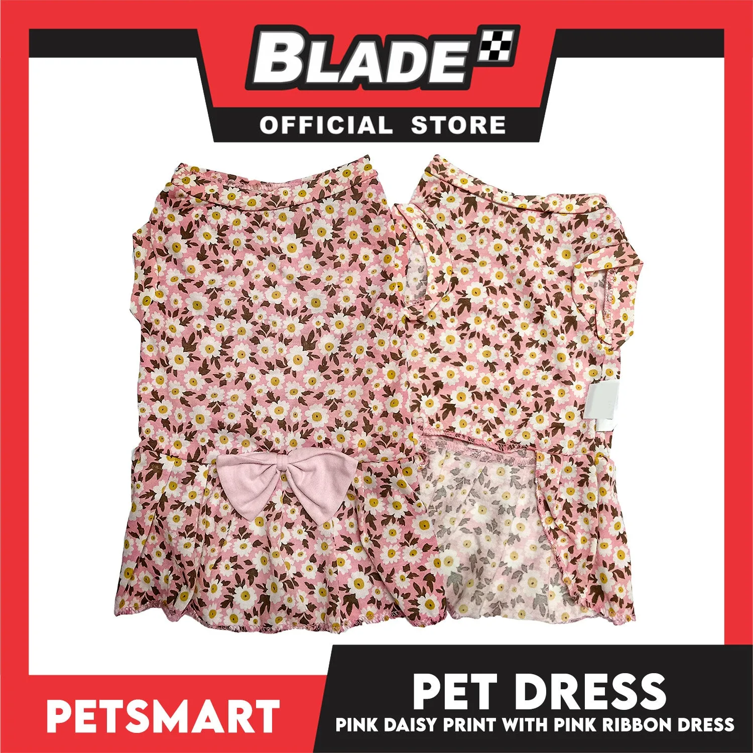 Pet Dress Pink Daisy Print with Pink Ribbon Design DG-CTN187S (Small)