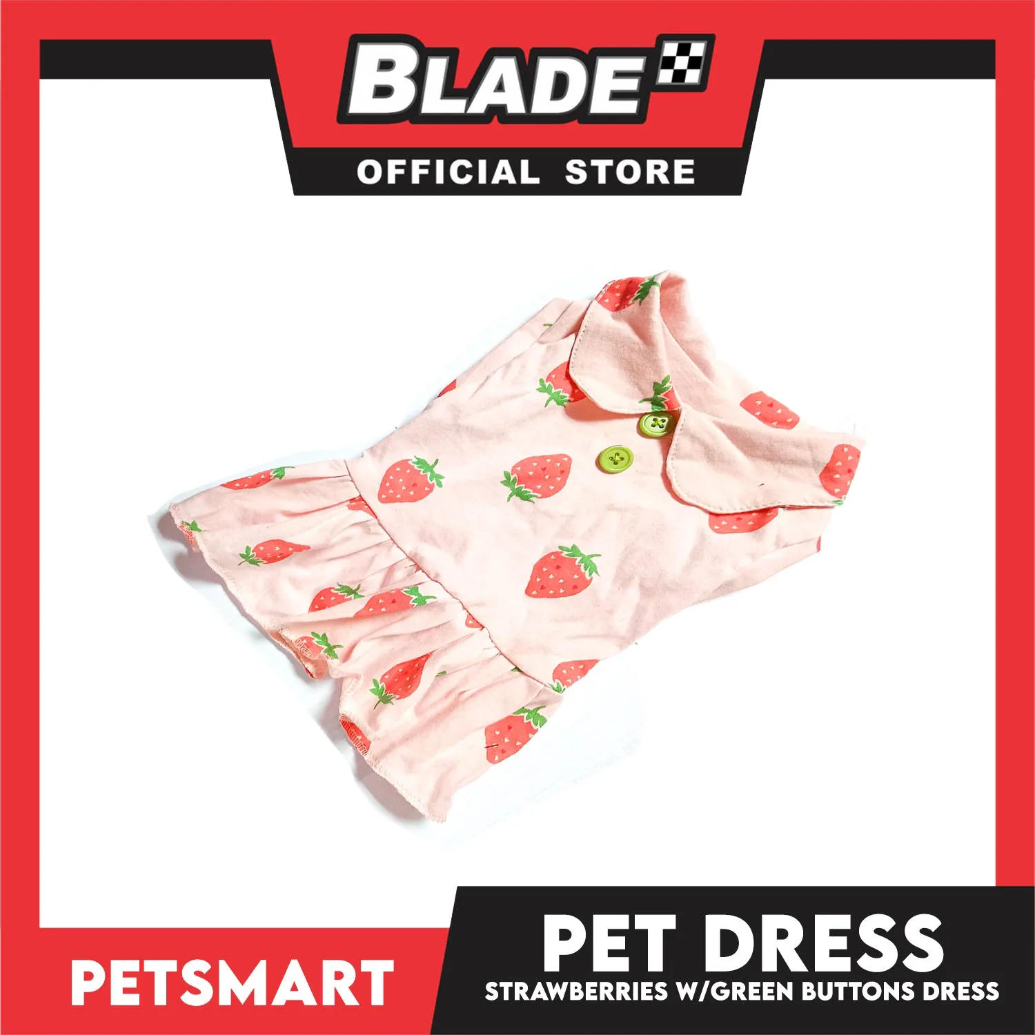 Pet Dress Strawberries With Green Buttons Dress DG-CTN121M (Medium) Perfect Fit For Dogs And Cats, Pet Dress Clothes, Soft and Comfortable Pet Clothing