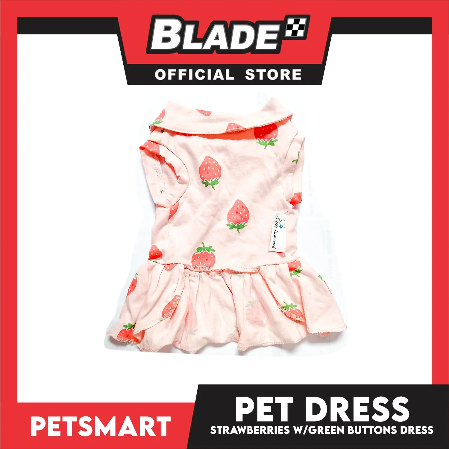 Pet Dress Strawberries With Green Buttons Dress DG-CTN121M (Medium) Perfect Fit For Dogs And Cats, Pet Dress Clothes, Soft and Comfortable Pet Clothing