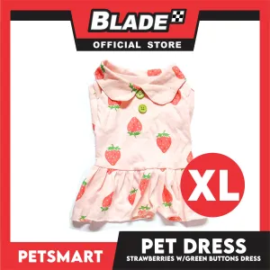 Pet Dress Strawberries With Green Buttons Dress DG-CTN121XL (Extra Large) Perfect Fit For Dogs And Cats, Pet Dress Clothes, Soft and Comfortable Pet Clothing