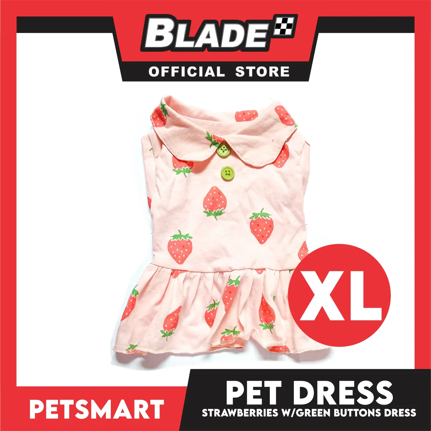 Pet Dress Strawberries With Green Buttons Dress DG-CTN121XL (Extra Large) Perfect Fit For Dogs And Cats, Pet Dress Clothes, Soft and Comfortable Pet Clothing