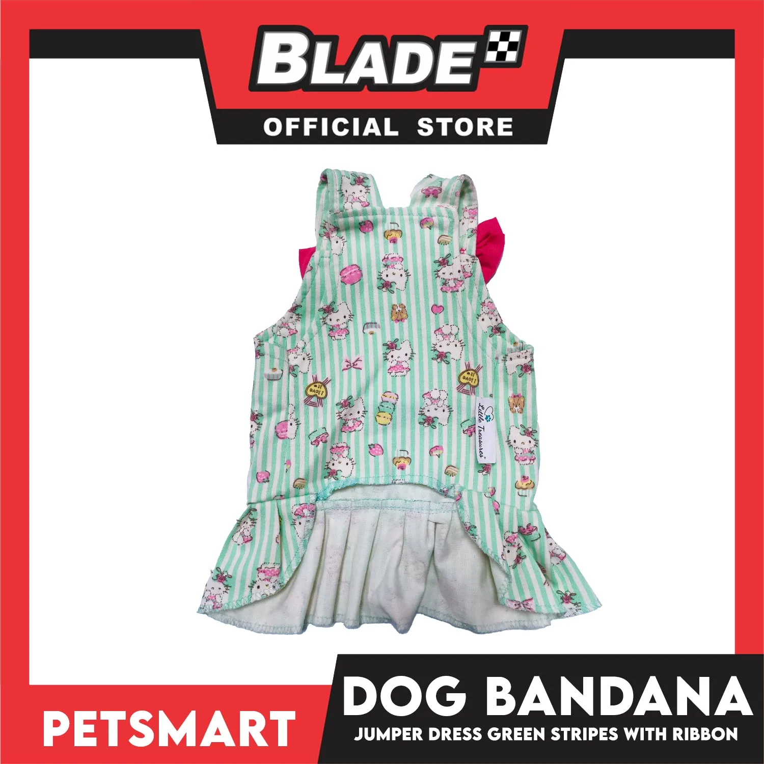 Pet Dress With Character Design, Green Stripes With Pink Ribbon (Large) Perfect Fit For Dogs And Cats, Breathable Dress, Soft Lightweight Pet Clothing