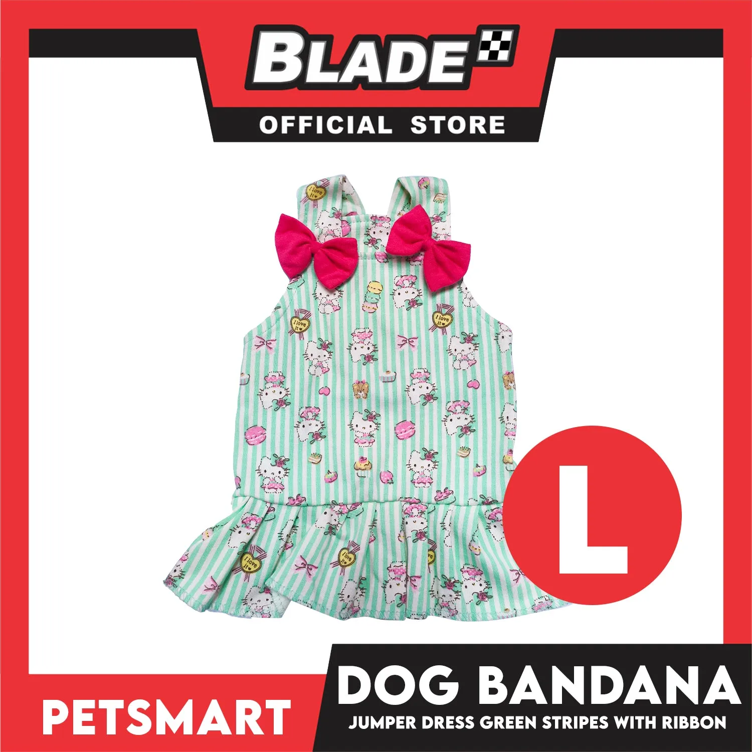 Pet Dress With Character Design, Green Stripes With Pink Ribbon (Large) Perfect Fit For Dogs And Cats, Breathable Dress, Soft Lightweight Pet Clothing