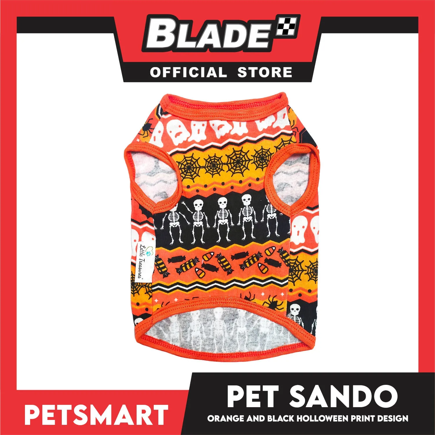 Pet Sando Halloween Design, Orange Black Color DG-CTN111M (Medium) Perfect Fit For Dogs And Cats, Breathable Sando Clothes, Soft Lightweight Pet Clothing