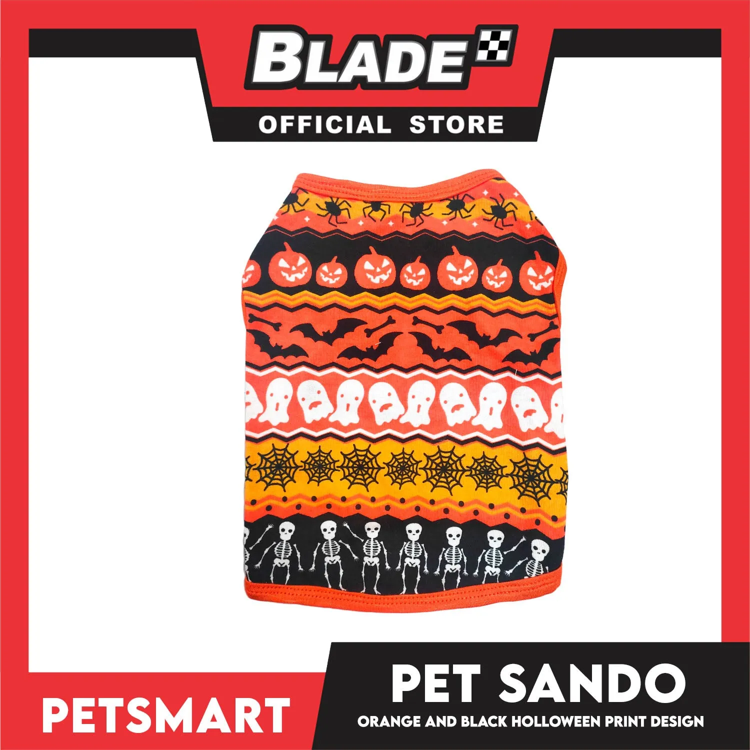 Pet Sando Halloween Design, Orange Black Color DG-CTN111M (Medium) Perfect Fit For Dogs And Cats, Breathable Sando Clothes, Soft Lightweight Pet Clothing