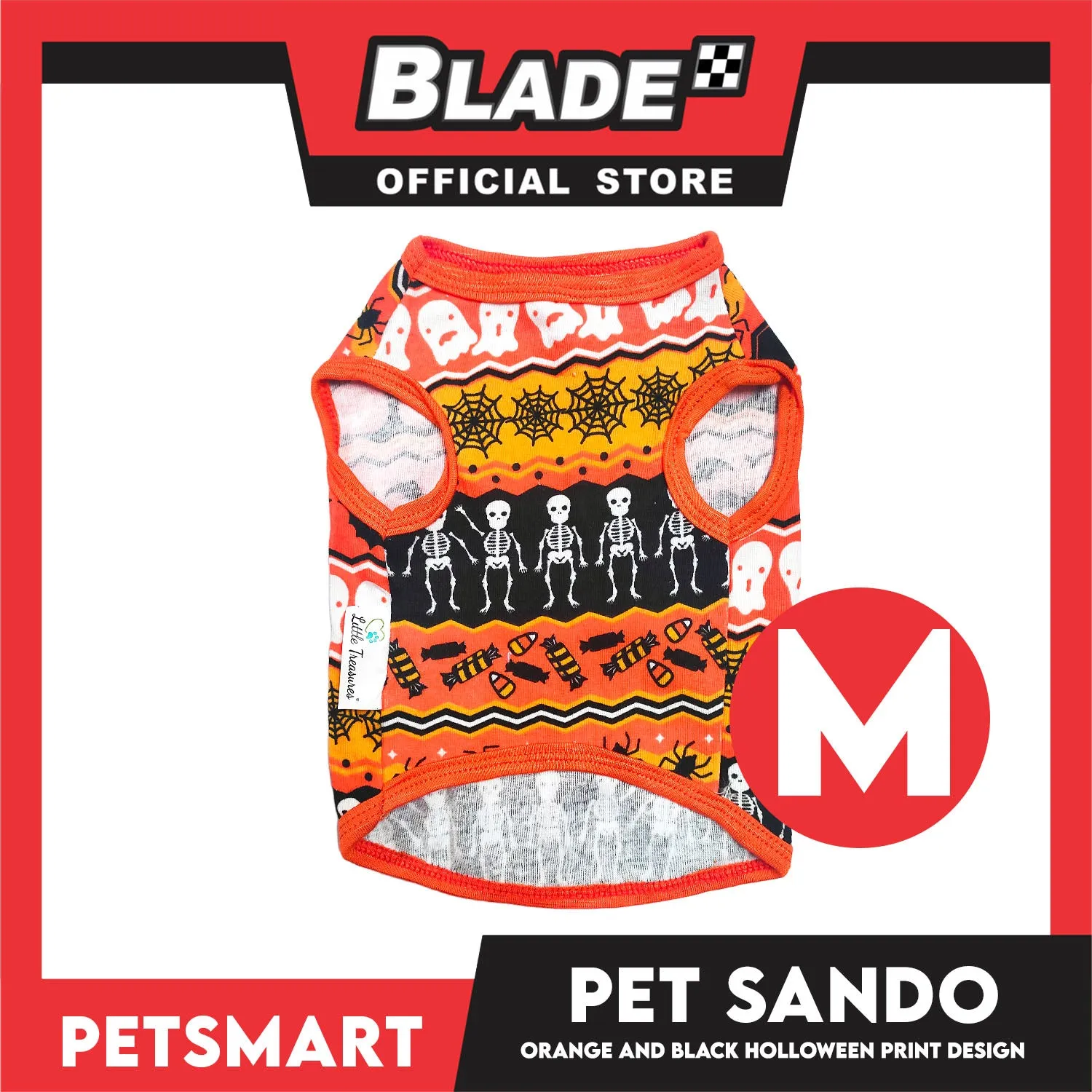 Pet Sando Halloween Design, Orange Black Color DG-CTN111M (Medium) Perfect Fit For Dogs And Cats, Breathable Sando Clothes, Soft Lightweight Pet Clothing