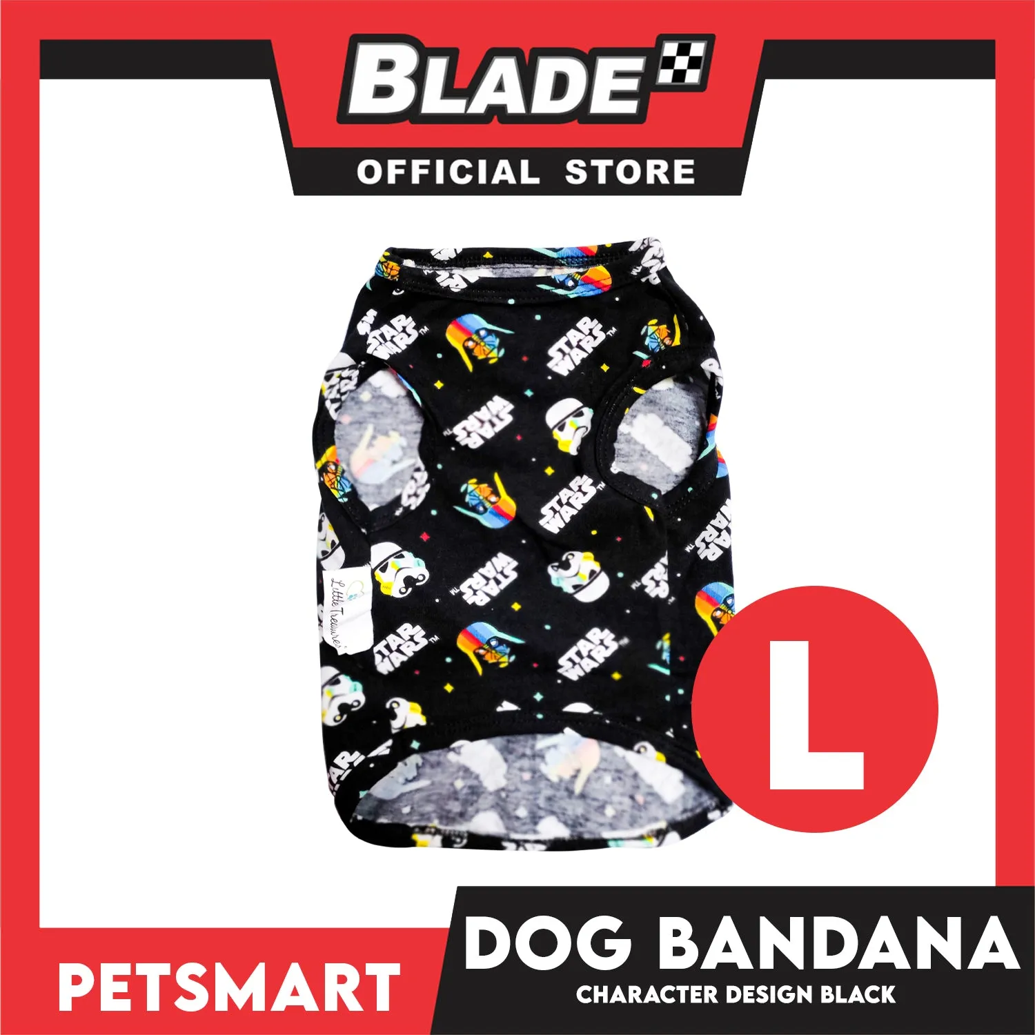 Pet Sando With Character Design, Black Color DG-CTN106L (Large) Perfect Fit For Dogs And Cats, Breathable Clothes, Soft Lightweight Cool Pet Clothing