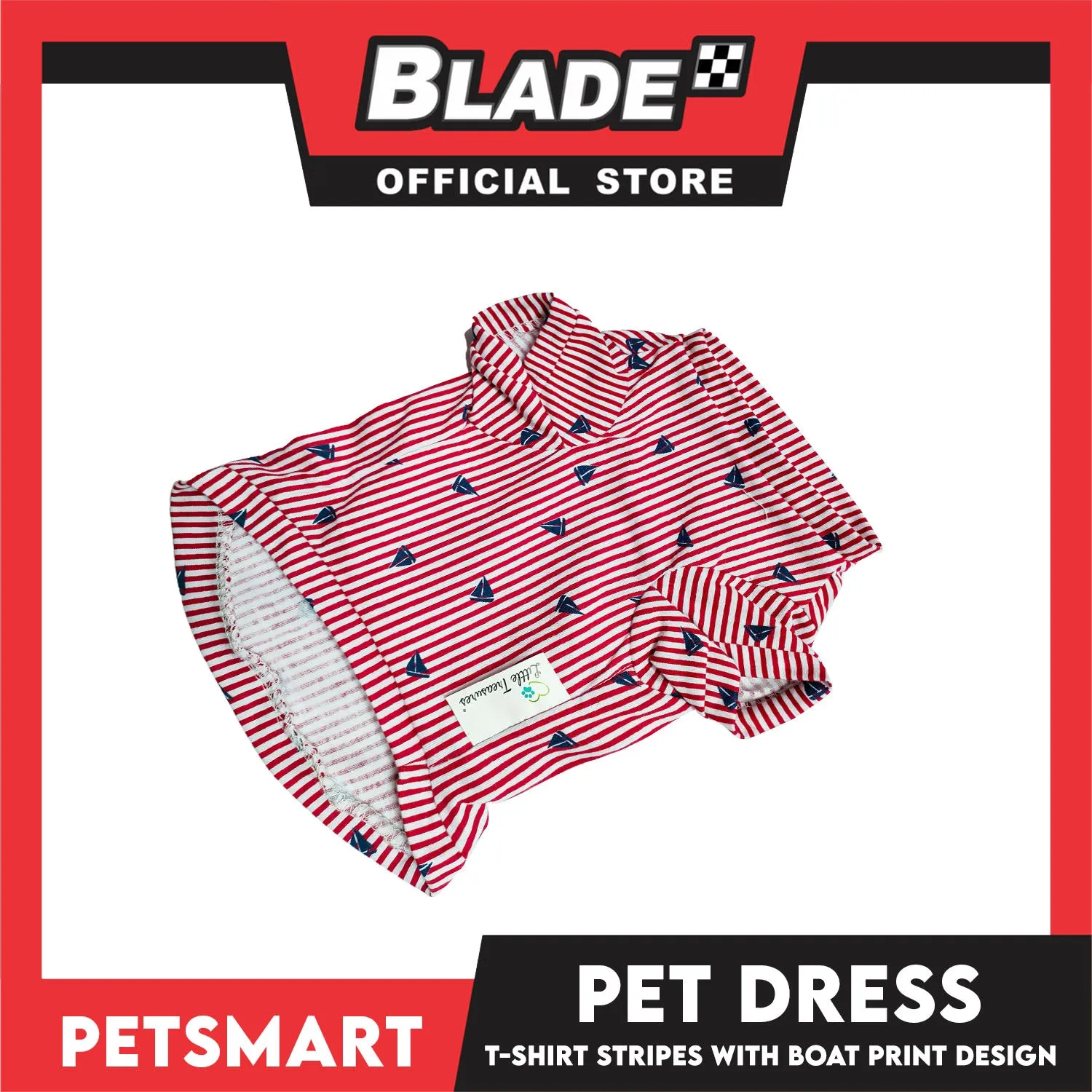 Pet T-Shirt Stripes With Boat Print Design, Red Color DG-CTN108M (Medium) Perfect Fit For Dogs And Cats, Breathable Clothes, Soft Lightweight Pet Clothing