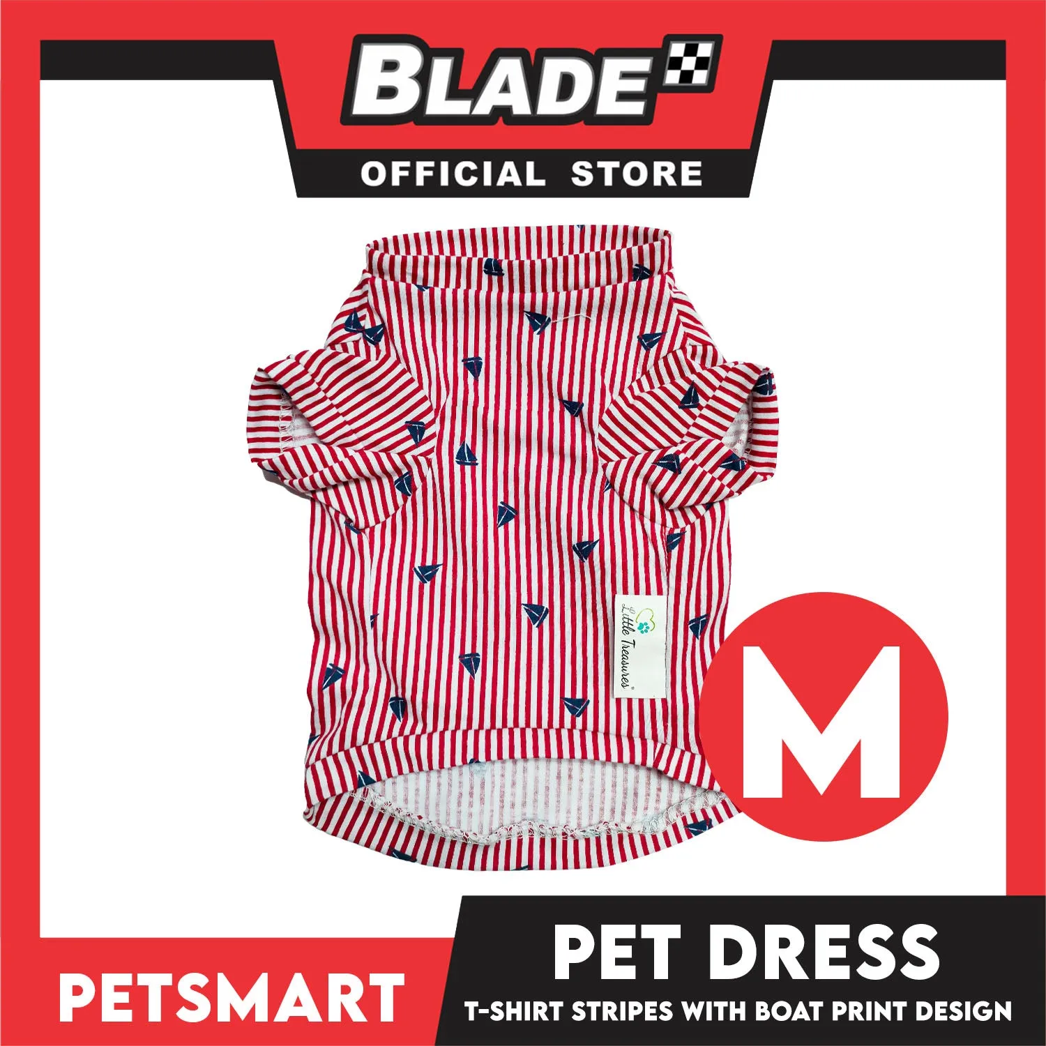 Pet T-Shirt Stripes With Boat Print Design, Red Color DG-CTN108M (Medium) Perfect Fit For Dogs And Cats, Breathable Clothes, Soft Lightweight Pet Clothing