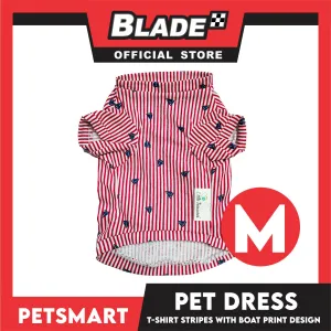 Pet T-Shirt Stripes With Boat Print Design, Red Color DG-CTN108M (Medium) Perfect Fit For Dogs And Cats, Breathable Clothes, Soft Lightweight Pet Clothing