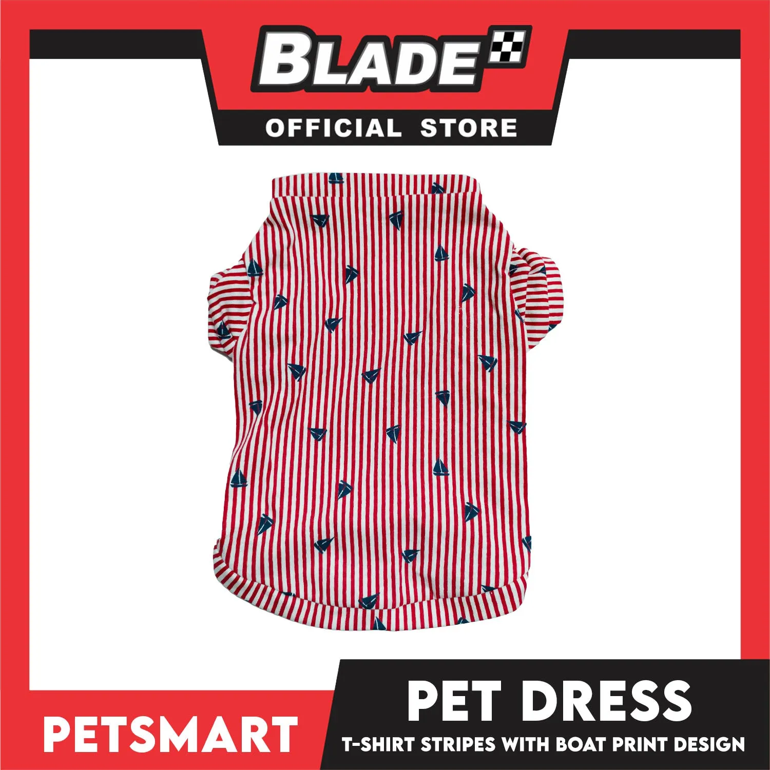 Pet T-Shirt Stripes With Boat Print Design, Red Color DG-CTN108M (Medium) Perfect Fit For Dogs And Cats, Breathable Clothes, Soft Lightweight Pet Clothing
