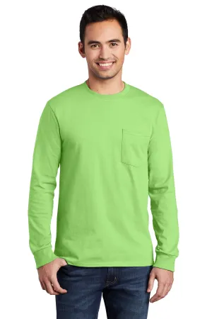 Port & Company Tall Long Sleeve Essential Pocket Tee. PC61LSPT Lime Tall