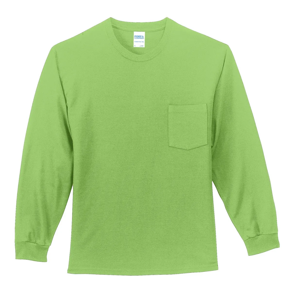 Port & Company Tall Long Sleeve Essential Pocket Tee. PC61LSPT Lime Tall