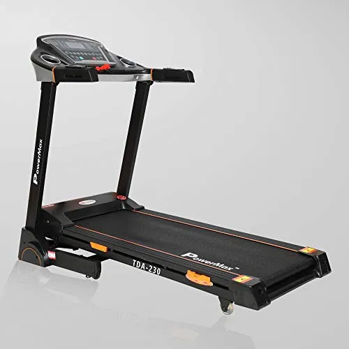 PowerMax Fitness TDA-230 (4HP Peak) Smart Folding Electric Treadmill with Auto Incline, MP3, Speaker, DIY and Virtual Assistance, Exercise Machine for Home Gym and Cardio Training