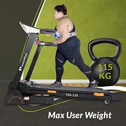 PowerMax Fitness TDA-230 (4HP Peak) Smart Folding Electric Treadmill with Auto Incline, MP3, Speaker, DIY and Virtual Assistance, Exercise Machine for Home Gym and Cardio Training