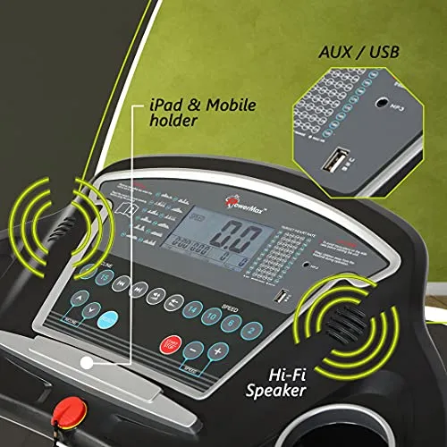 PowerMax Fitness TDA-230 (4HP Peak) Smart Folding Electric Treadmill with Auto Incline, MP3, Speaker, DIY and Virtual Assistance, Exercise Machine for Home Gym and Cardio Training