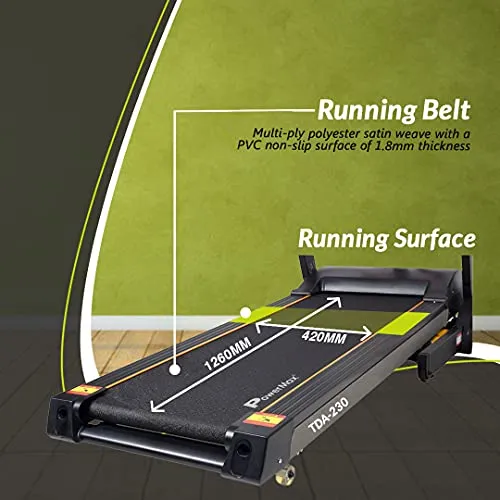 PowerMax Fitness TDA-230 (4HP Peak) Smart Folding Electric Treadmill with Auto Incline, MP3, Speaker, DIY and Virtual Assistance, Exercise Machine for Home Gym and Cardio Training