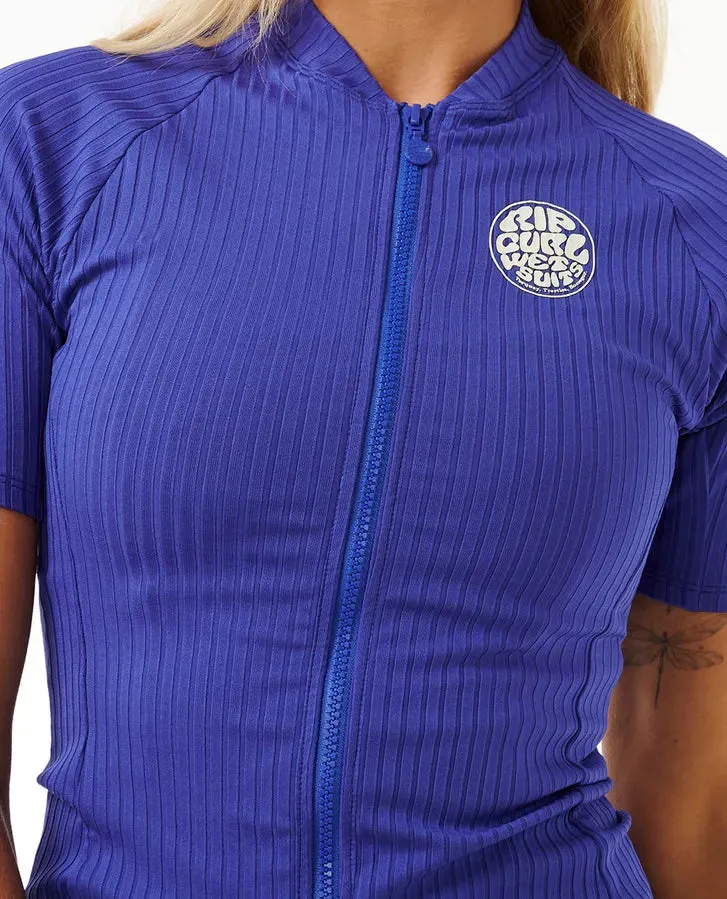 Premium Surf Zip Thru SS Rash Vest - Wild Berry