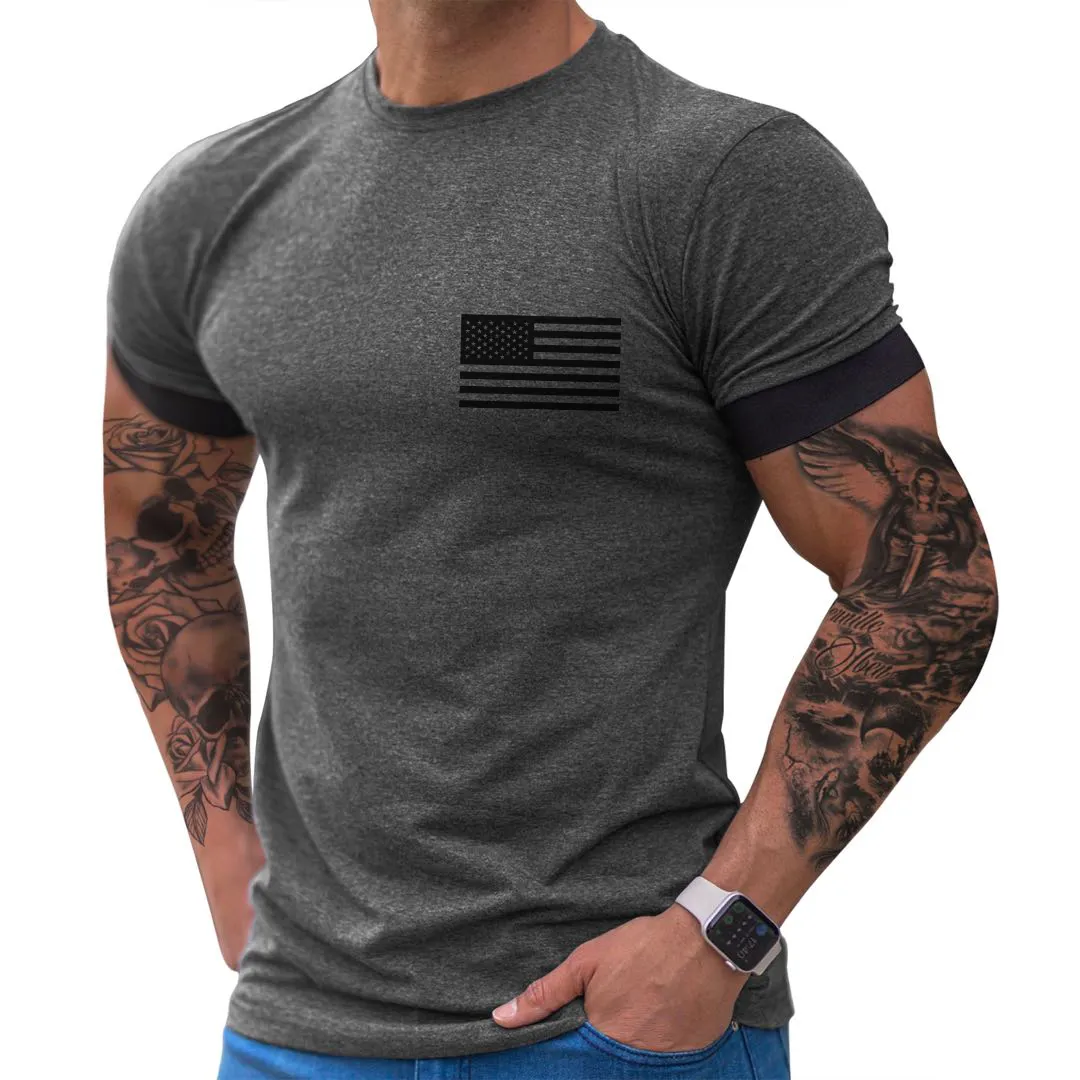 QUICK-DRY USA FLAG FAKE TWO PIECES GRAPHIC ACTIVE TEE