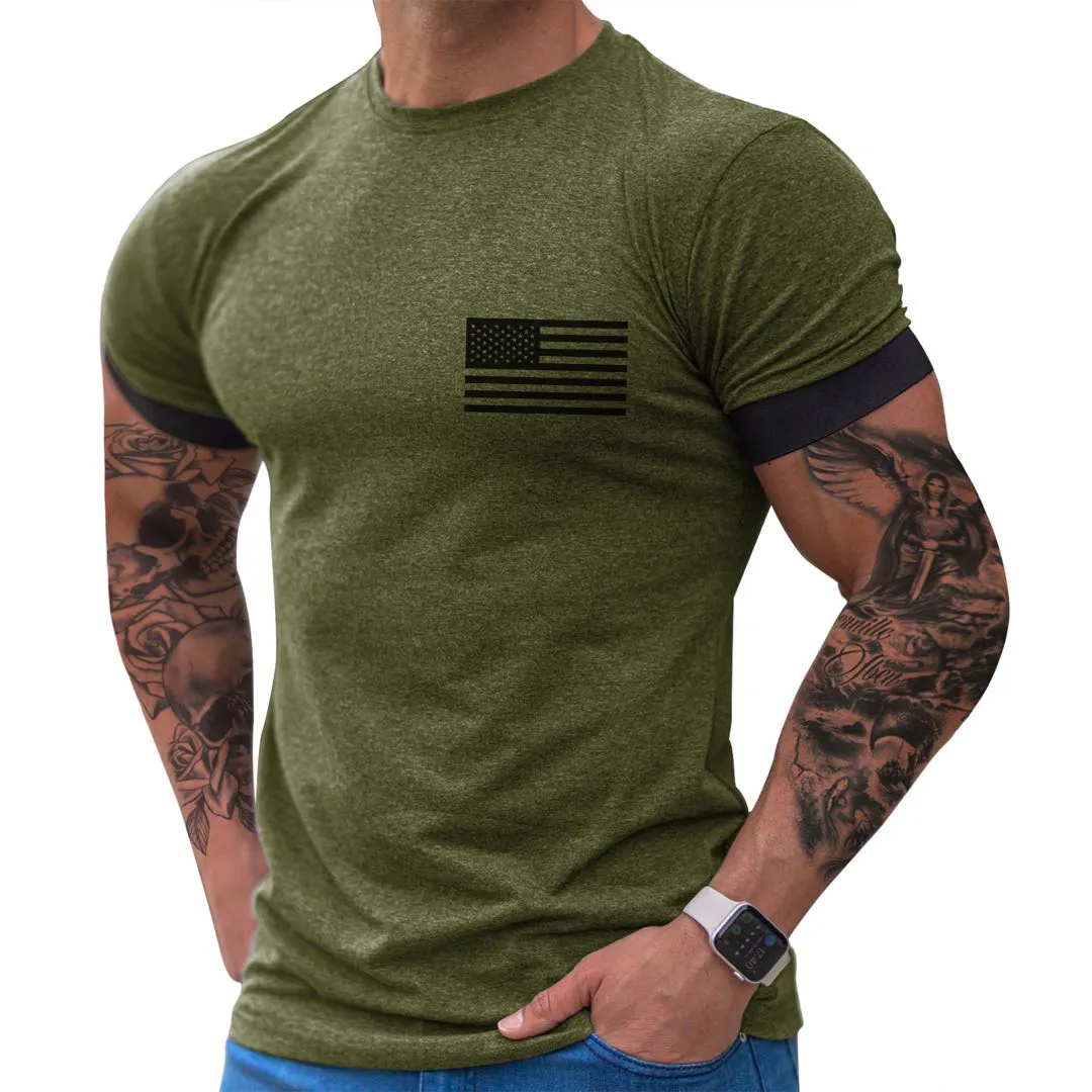 QUICK-DRY USA FLAG FAKE TWO PIECES GRAPHIC ACTIVE TEE