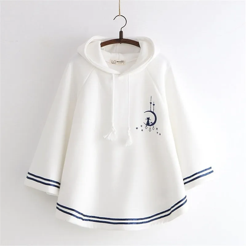 "MOON CAT EMBROIDERED" SWEATSHIRT N123007