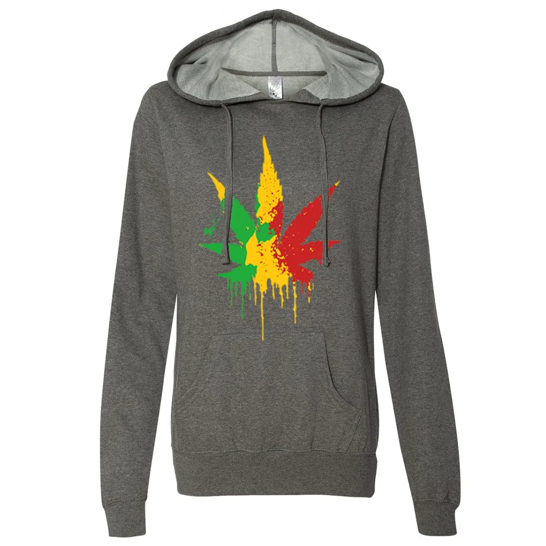 Rasta Pot Leaf Ladies Lightweight Fitted Hoodie
