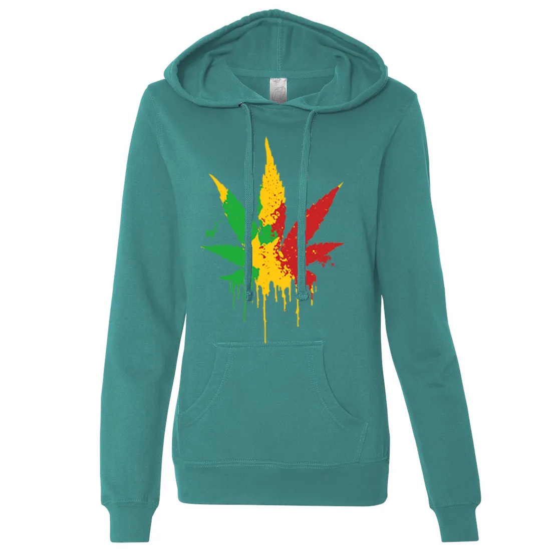 Rasta Pot Leaf Ladies Lightweight Fitted Hoodie