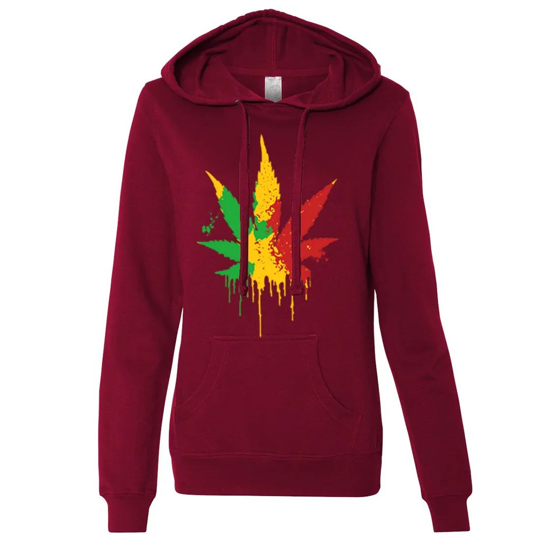 Rasta Pot Leaf Ladies Lightweight Fitted Hoodie